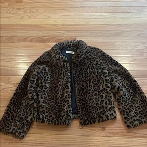 Faux Fur Leopard Print Jacket - Brown